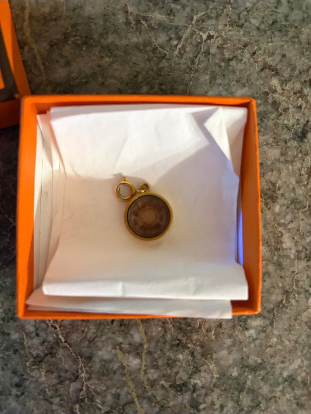 Hermes Orange Leather Jewelry Box with Gold-Tone Charm